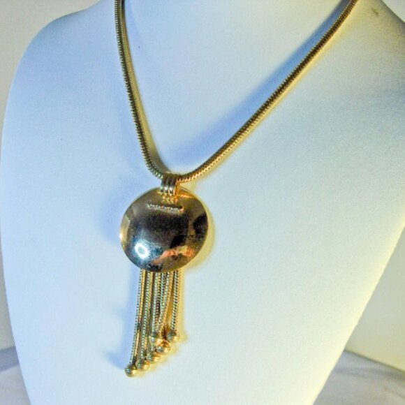 Vintage Gold Tone Disc Tassel Necklace 16” - Picture 1 of 5